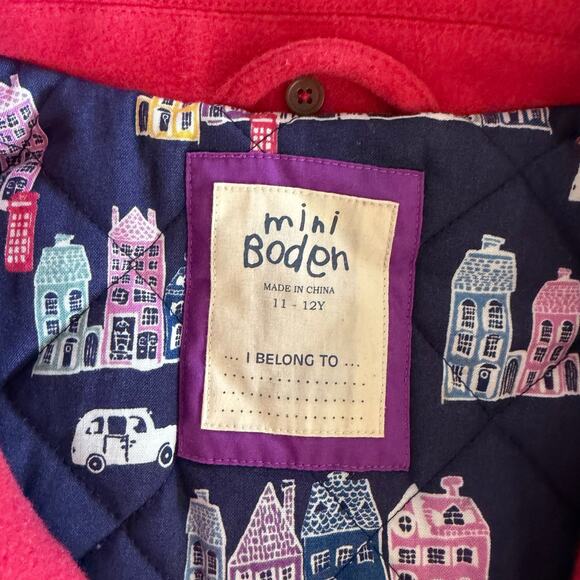Mini Boden Girls Red Wool Coat with Quilted House Lining Size 11–12 Years Fall - Picture 3 of 10